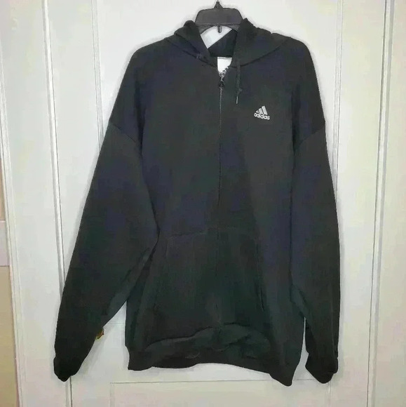 XL Vintage adidas Black Full Zip Sweatshirt Three 3 Stripe Made in the USA Heavy - Picture 1 of 8